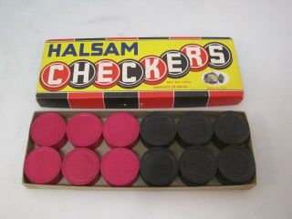 Vintage Halsam 24 Pc Wooden Checkers Set In The Box,  No.  145w B0760