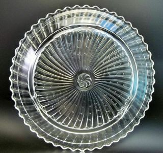 Vintage Pressed Glass Footed Cake Plate Serving Platter Swirl Pattern