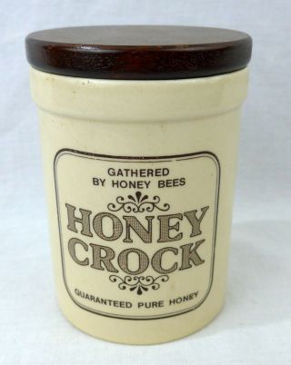 Vintage Honey Crock 5 " Tall Stoneware Crock W/ Wood Lid From Nostalgia Contained