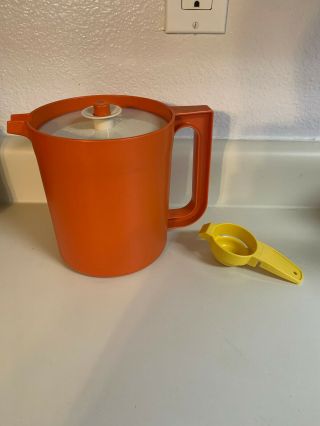 Vintage Tupperware 1 Quart Pitcher Orange & Tupperware Yellow Egg Seperator