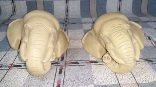 Vtg 1997 Ceramic Elephant Head Curtain Rod Finials Ends Euc Made Usa Safari