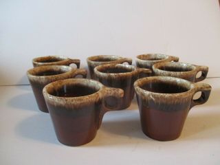 Set Of 8 Vtg Hull Pottery Brown Drip Glaze Coffee Mugs Cups Oven Proof Usa
