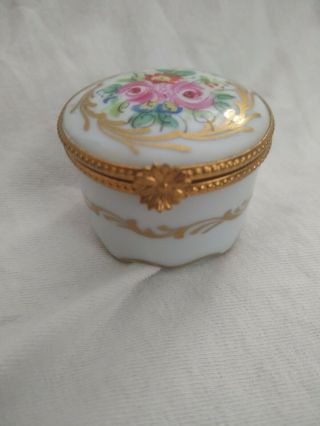 Vintage Limoges France Signed Hinged Porcelain Miniature Trinket Box