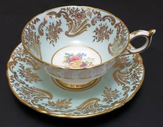Vintage Paragon Cup And Saucer Blue Ground Tons Of Gilt Filigree Center Flowers
