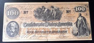 Vintage The Confederate States America One Hundred Dollars Richmond Nov 1862