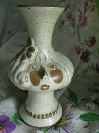 Vintage Speckled Stoneware Pottery Woman Face Vase Girl Flower In Hair Necklace