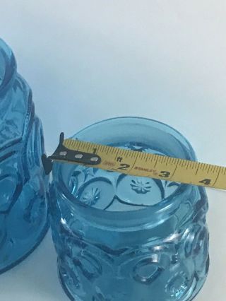 2 Vintage L.  E Smith Moon And Stars Turquoise Blue Glass Canister Jars with Lids 6