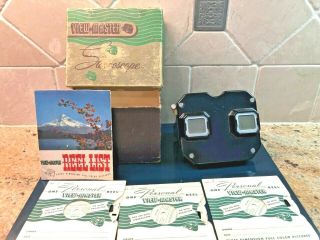 Sawyer Viewmaster Stereoscope Vintage W/ Box,  1951 Price List & 3 Reels