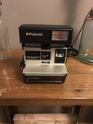 Vintage Polaroid Sun 600 Lms Camera With Bag And Photo Holders