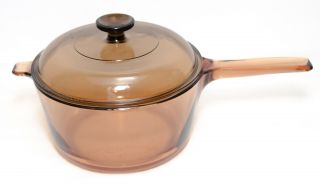Corning Pyrex Vision Ware Large Amber 2.  5 L Sauce Pan France Vintage 4