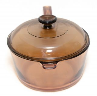 Corning Pyrex Vision Ware Large Amber 2.  5 L Sauce Pan France Vintage 5