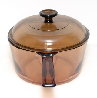 Corning Pyrex Vision Ware Large Amber 2.  5 L Sauce Pan France Vintage 6