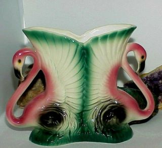 Vintage Mid Century Maddux Of California Pottery 2 Or Double Pink Flamingo Vase