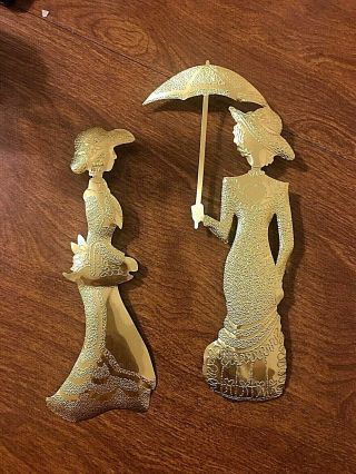 Vintage Home Interior Homco Brass Metal Gold Victorian Ladies Wall Decor Plaques
