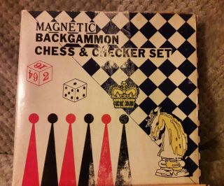 Vintage Magnetic Chess Checker And Backgammon Set Complete
