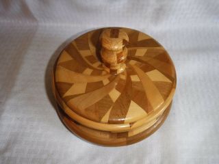 Vintage Hand Turned Polychromatic Wooden Covered Bowl 7 " Diameter Ooak