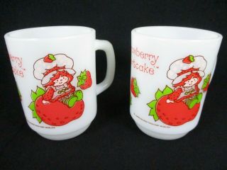2 - Vtg 1980 Anchor Hocking Strawberry Shortcake Milk Glass Coffee Mug
