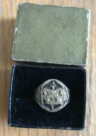 Vintage 10k Gold Filled GF Old Boy Scout Ring Be Prepared Eagle & Rope Size 5.  75 2