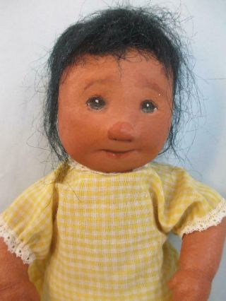 Vintage Dianne Dengel Cloth Painted Stockinette Brown Baby Doll Ooak Artist 9 "