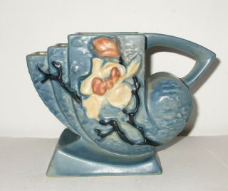 Vintage 1940 Roseville Pottery Usa Blue Magnolia Arranger Vase 182 - 5 "
