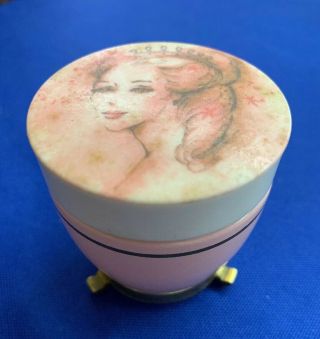 Vintage Avon Sachet Cream Jar Pink Lady Face Glass Cameo Empty