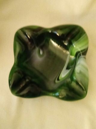 Vintage Imperial End O ' Day Green Slag Art Glass Ashtray - Stunning Heavy Piece 2