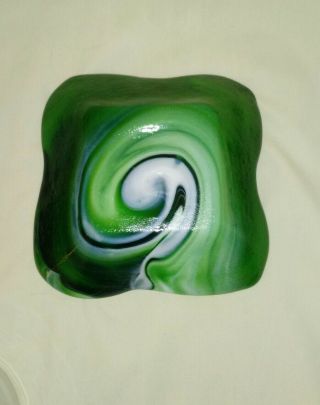 Vintage Imperial End O ' Day Green Slag Art Glass Ashtray - Stunning Heavy Piece 5