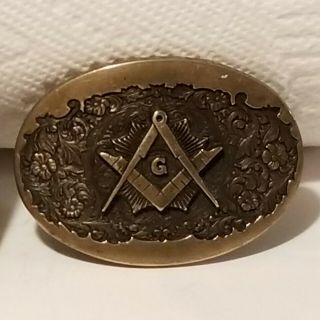 Vintage 1970s Masonic Belt Buckle Solid Brass First Edition