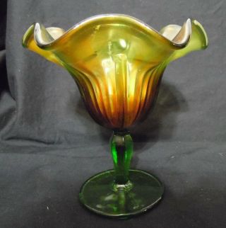 Vintage Northwood Green Carnival Glass SMOOTH RAYS Compote 4