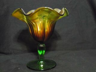 Vintage Northwood Green Carnival Glass SMOOTH RAYS Compote 5