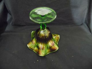 Vintage Northwood Green Carnival Glass SMOOTH RAYS Compote 8
