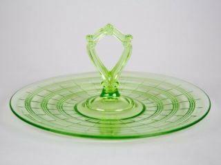 Anchor Hocking Banded Rings Green Center Handled Tray Vintage Depression Glass