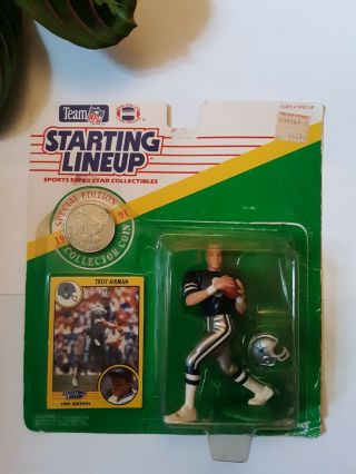 Vintage 1991 Troy Aikman Starting Lineup Football Dallas Cowboys In Package