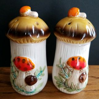 Vintage Sears Roebuck Merry Mushrooms Salt And Pepper Shakers 1970 