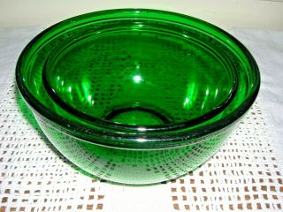 Vintage Forest Green Anchor Hocking Set Of 2 Mixing Bowls 6 " & 7 1/4 "
