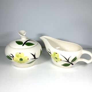 Vintage Joni Dixie Dogwood Covered Sugar Bowl And Creamer Hand Painted