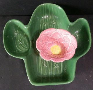 Vintage Treasure Craft Usa Green Cactus Chip Bowl W/ Cactus Flower Dip Bowl