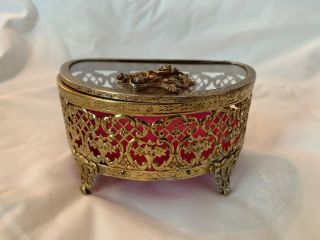 Vintage Jewelry Box 24 K Gold Plated Filigree Ormolu Metal Jewelry Box