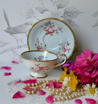 Vtg Paragon Teacup Pastel Blue Floral,  English Bone China Tea Cup Saucer Set