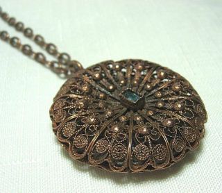 Vintage All Copper Pendant Necklace W Glass Set Pendant: 2 1/8 " Chain: 24 "