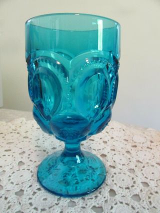 Vintage L.  E.  Smith Moon And Stars Blue Glass Water Goblet 6 " Set Of 4