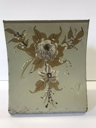 Vintage Waste Basket Shabby Chic Metal Flower Tole Bathroom Trash Can 10 "