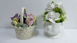2 Vintage Royal Albert & Coalport Porcelain Posy Flower Basket
