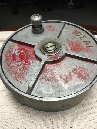 Vintage Ideal Tie Wire Reel Cast Aluminum With Leather Belt Left - Hand Thread