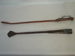 2 Vintage Leather Riding Crops 19 " & 23 "