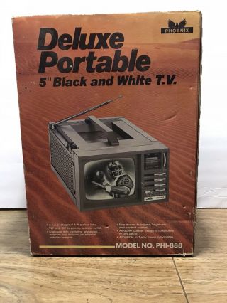 Vintage Phoenix Deluxe Portable 5” Black & White Television Model Phi - 888 Nib