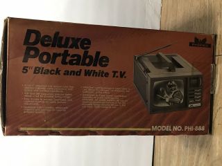 Vintage Phoenix Deluxe Portable 5” Black & White Television Model PHI - 888 NIB 2