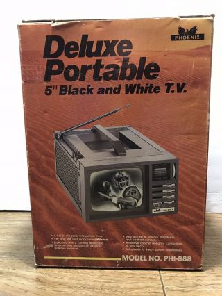 Vintage Phoenix Deluxe Portable 5” Black & White Television Model PHI - 888 NIB 3