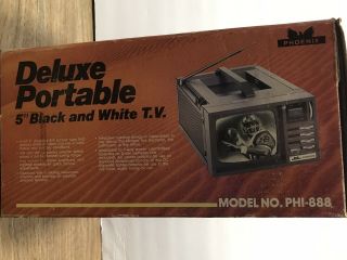 Vintage Phoenix Deluxe Portable 5” Black & White Television Model PHI - 888 NIB 4