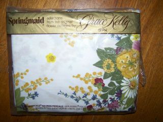 Vintage Grace Kelly Springmaid Pink Red Gold Floral Queen Fitted Sheet Nos